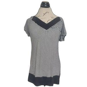 Maurices Blouse Size Large Short Sleeve Pleated Layer Striped Tunic Preppy 80s